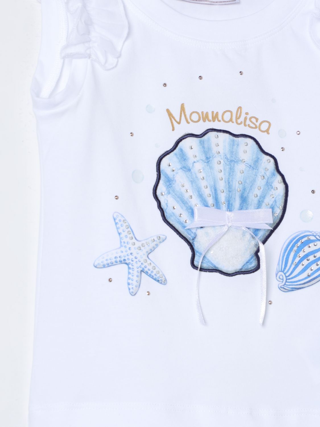 Monnalisa Logo-embroidered Shell-print Top In Blue