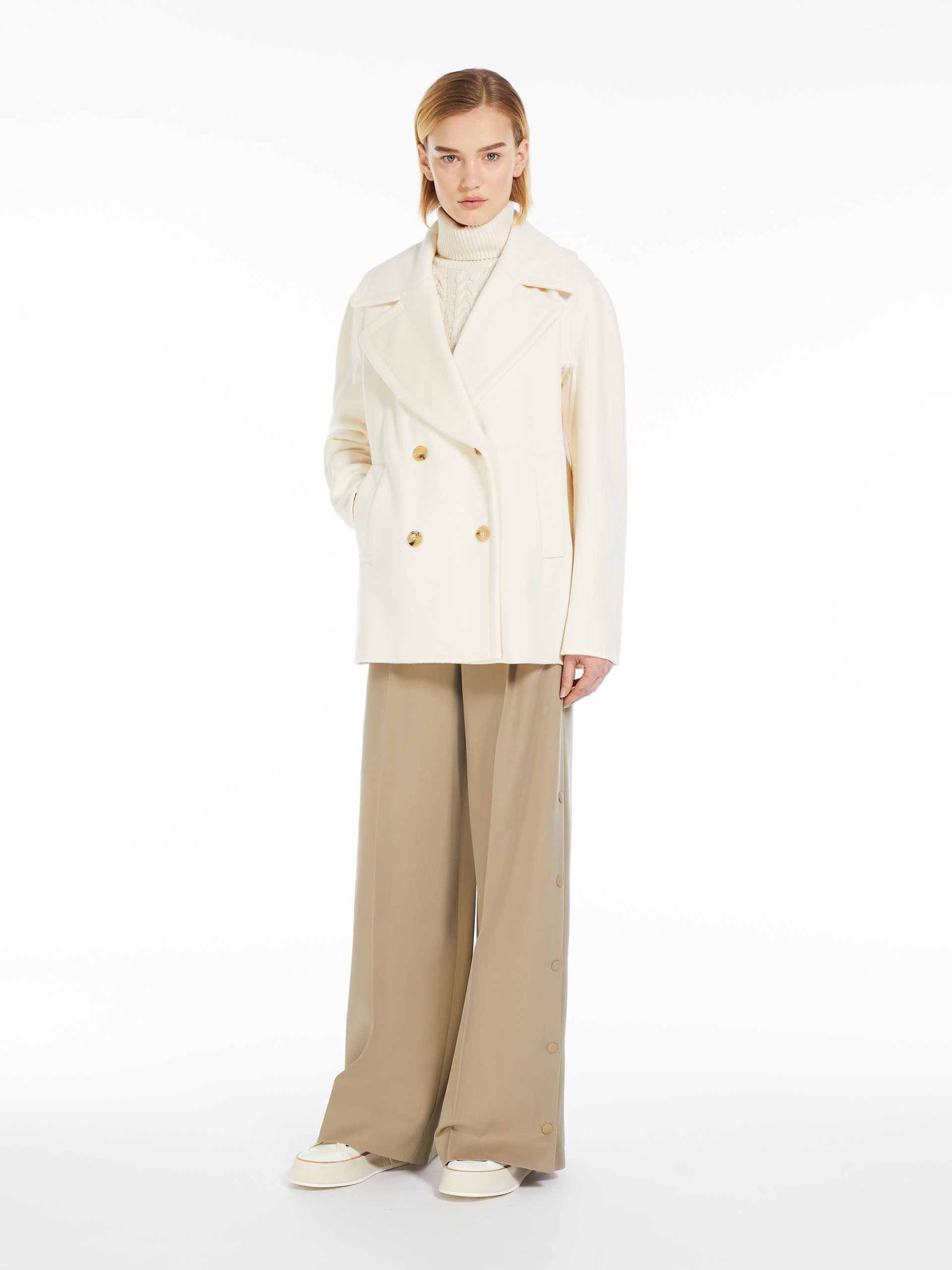 Max Mara Wool Cashmere Double-breasted Coat In White