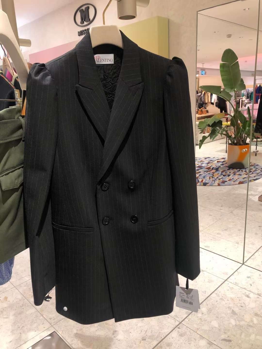 Red Valentino Striped Double-breasted Suit Jacket In Black