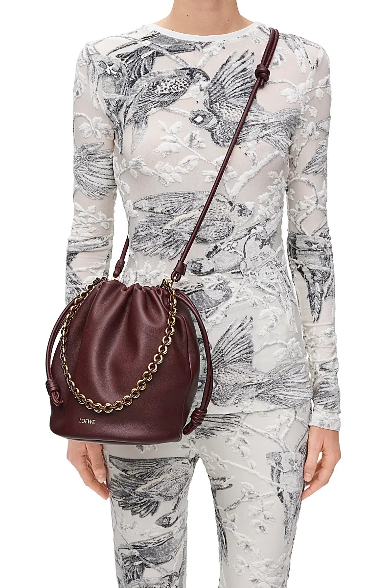 Shop Loewe Flamenco Purse Bucket Bag In Mellow Nappa Lambskin In Red