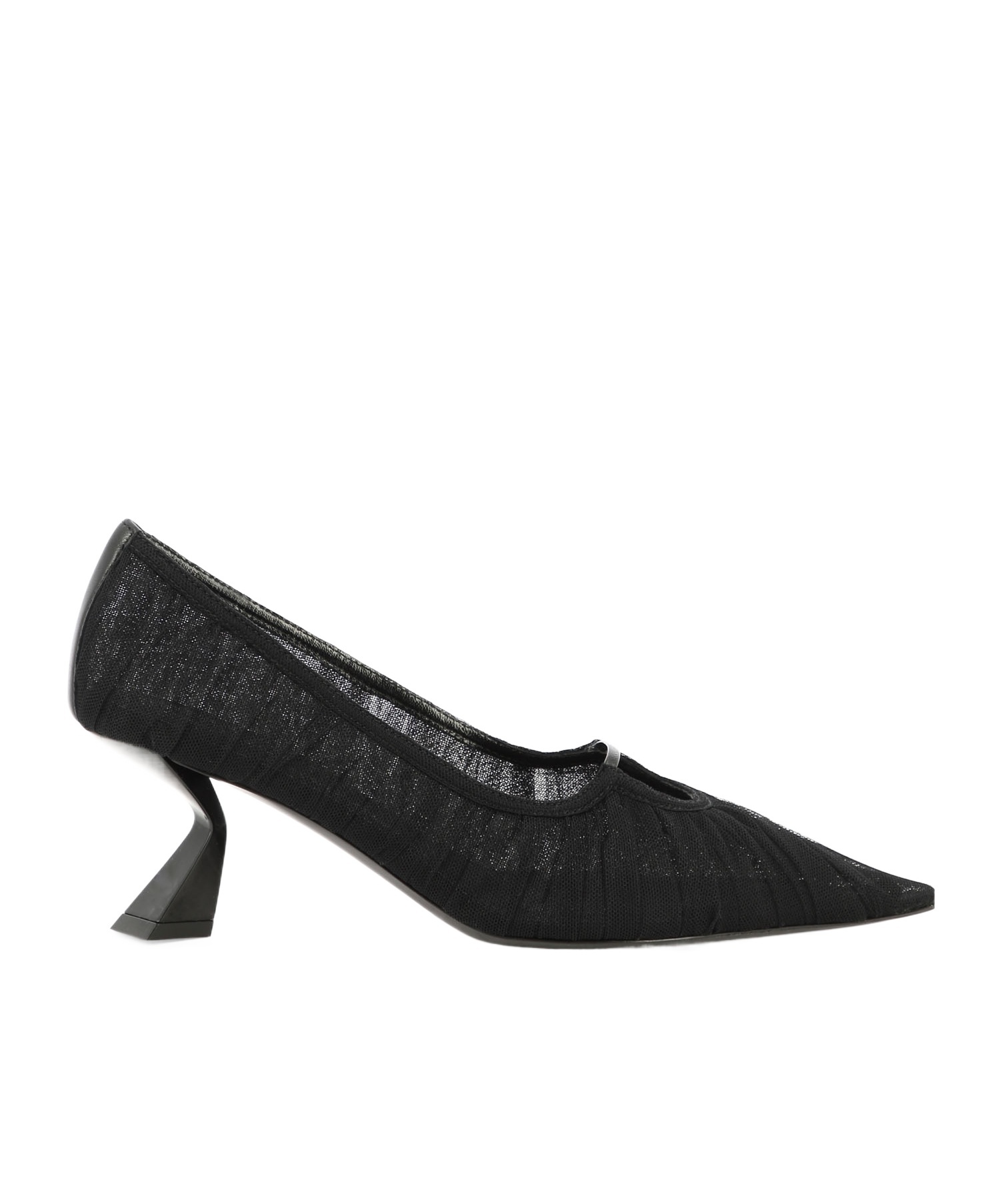 Nensi Dojaka Pointed Toe Mesh Overlay Sculptural Heel Pumps In Black