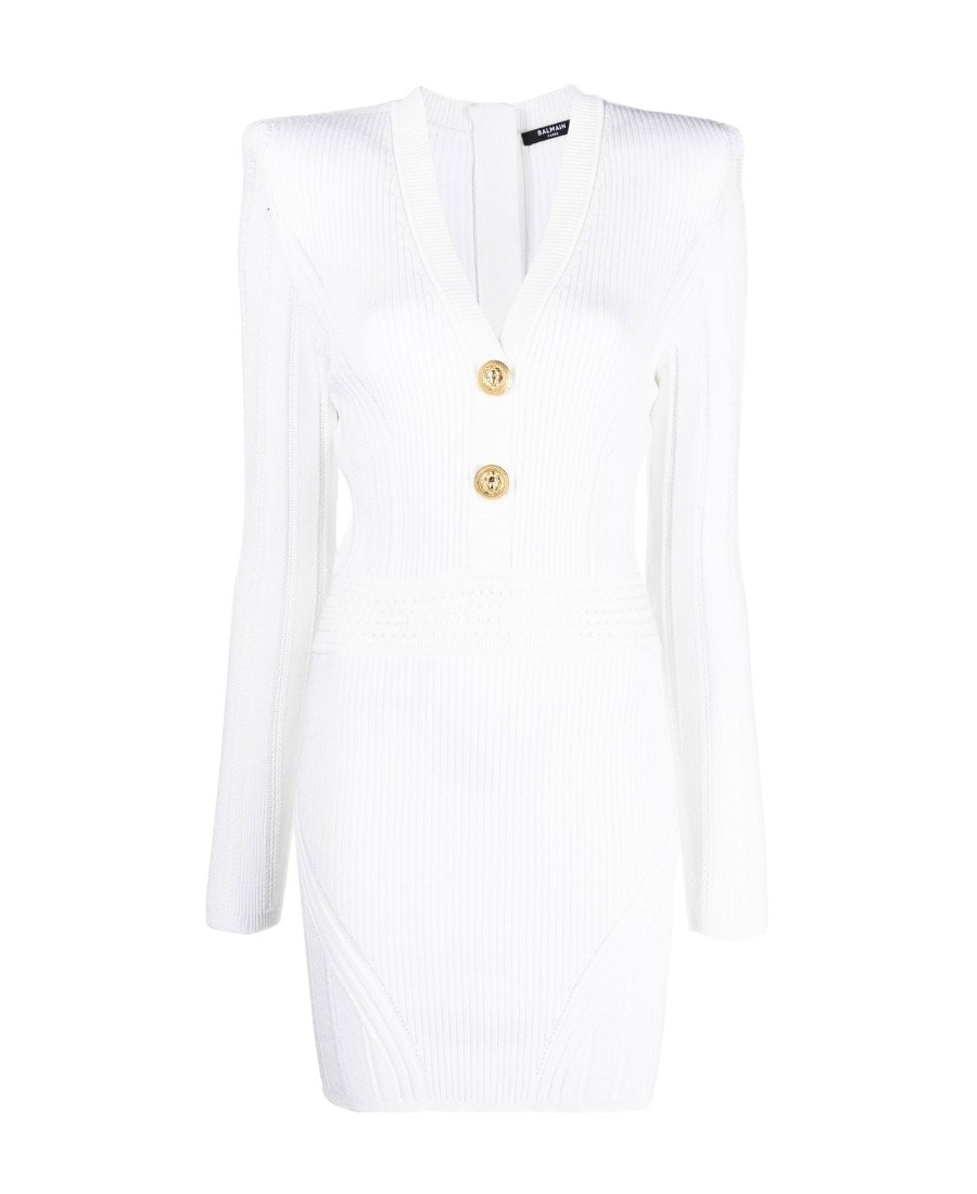 Balmain Ribbed-knit Mini Dress In White