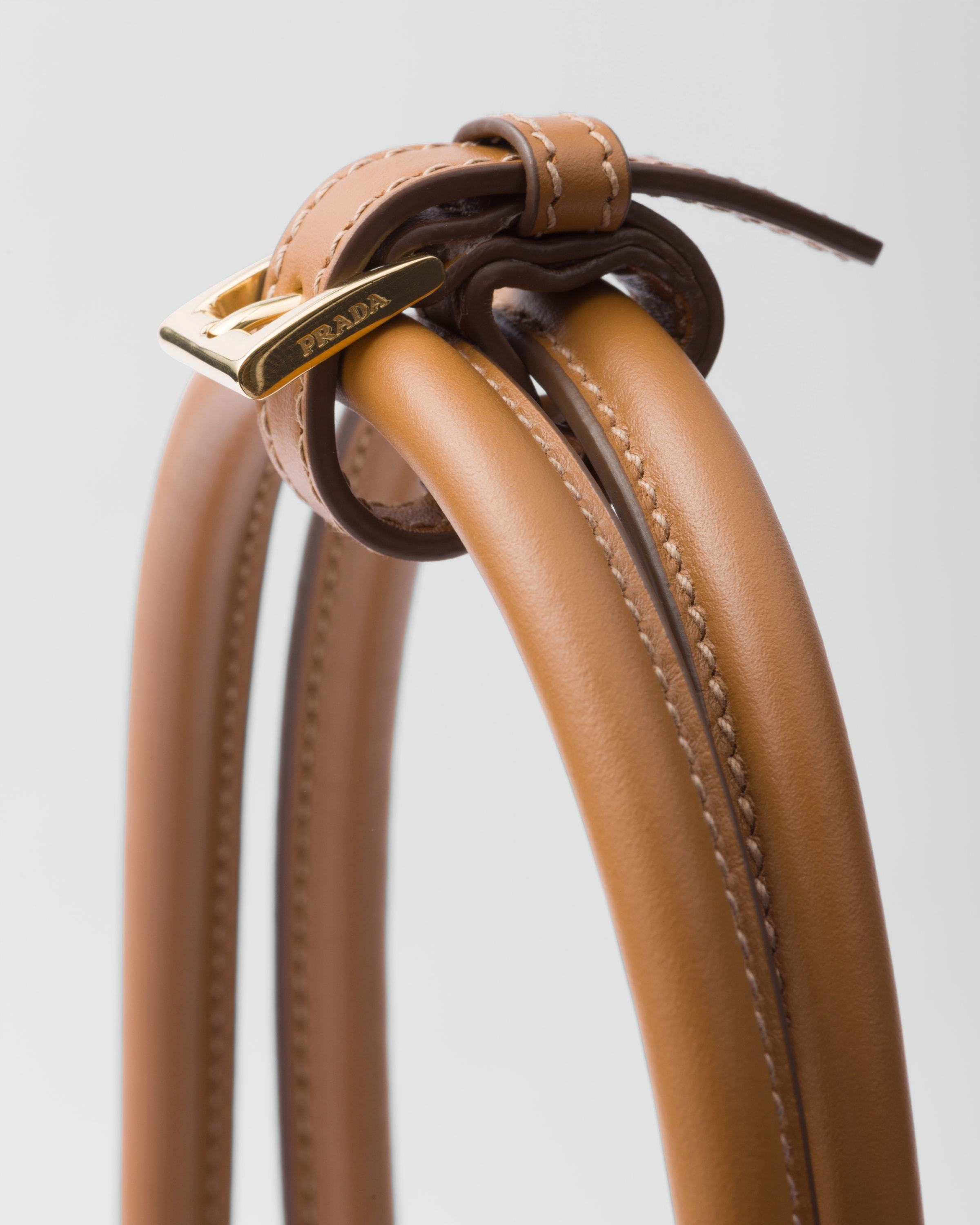 Prada Re-nylon And Leather Medium Top-handle Bag With Padlock In Brown