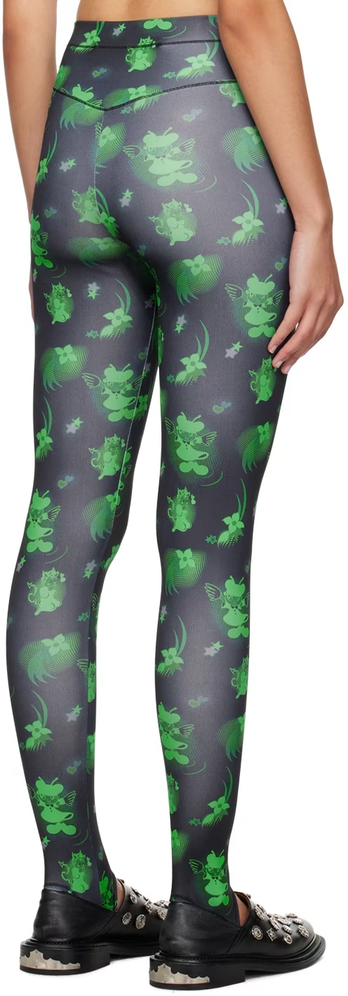 Chopova Lowena Black & Green Neon Cartoon Leggings In Green