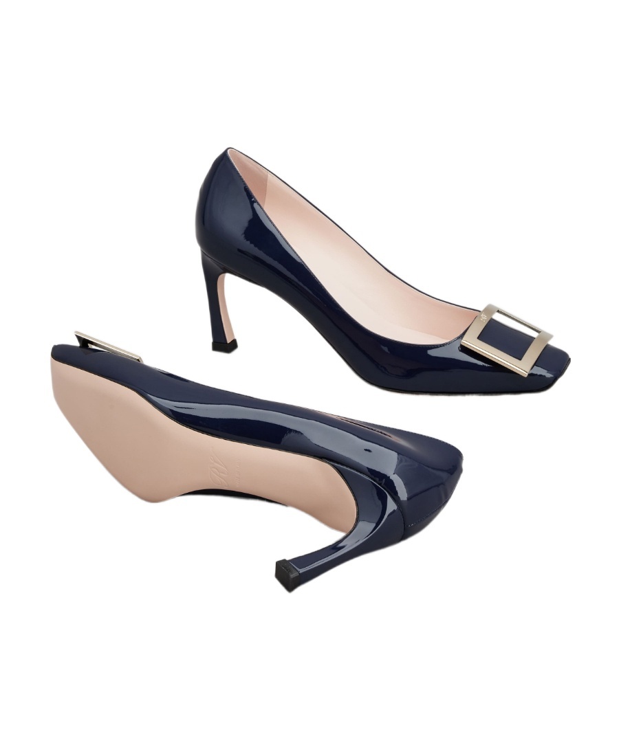 Roger Vivier Patent Leather Belle Vivier Pumps With Maxi Buckle 8cm In Blue