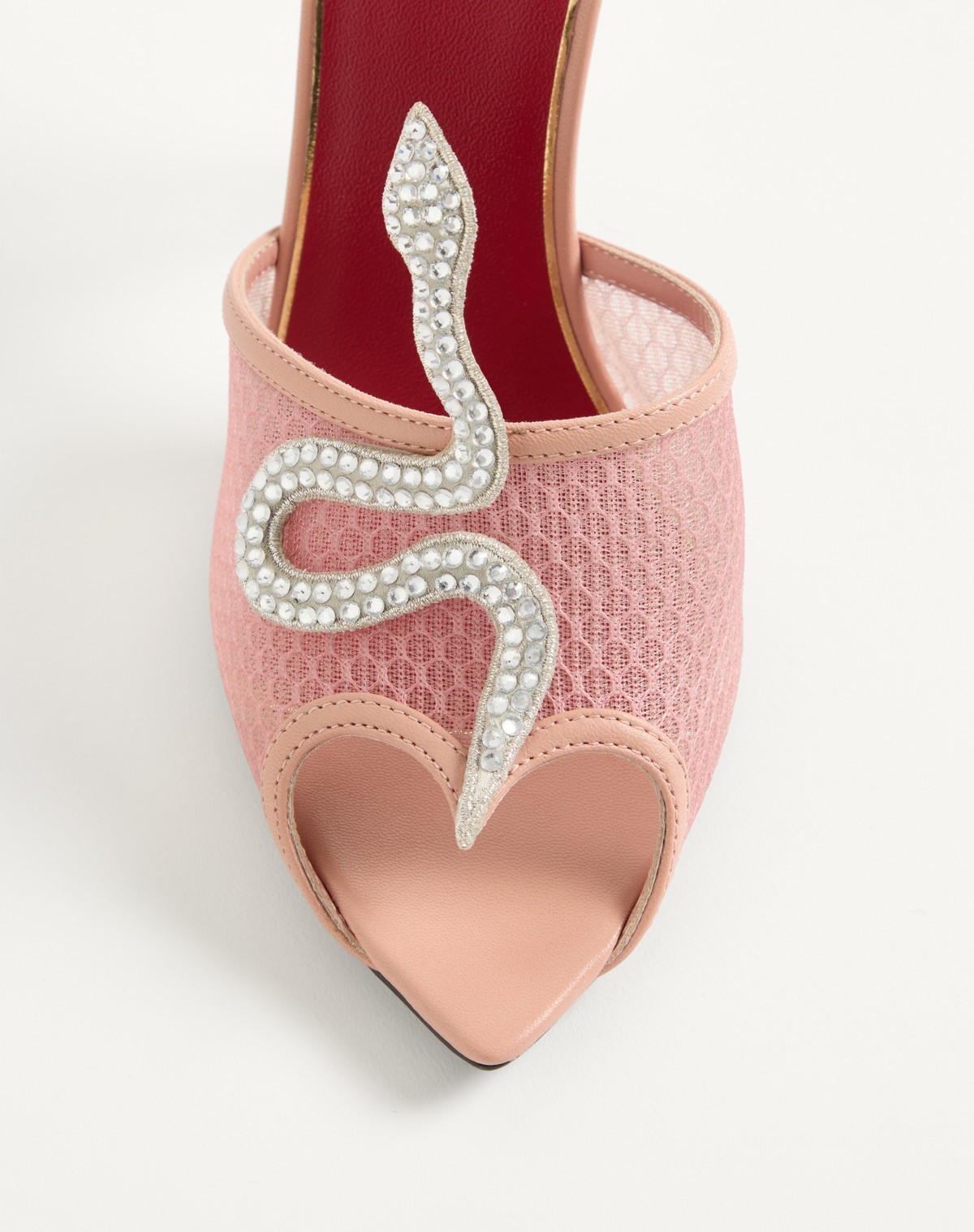 Valentino Garavani 105mm Embellished Snake Leather Mesh Mule Pumps In Pink