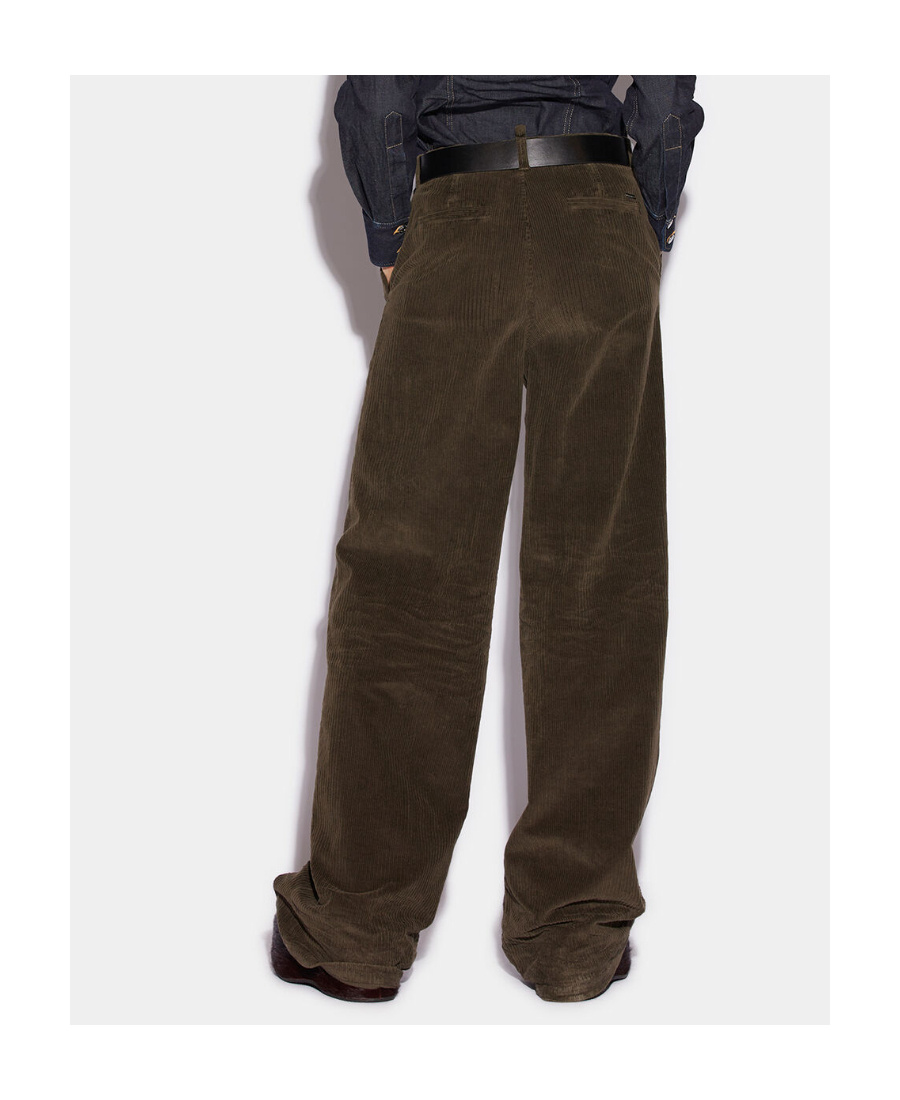 Dsquared2 Wide Leg Corduroy High Waist Trousers In Black