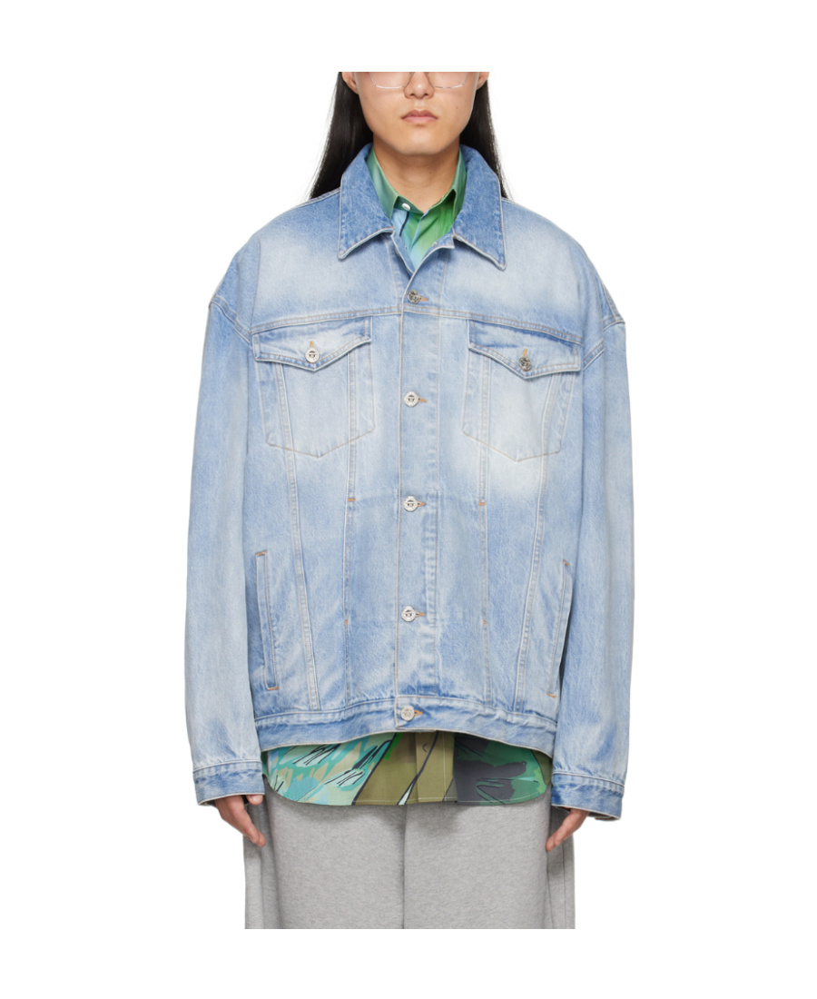 Vetements Logo Embossed Denim Jacket In Gray