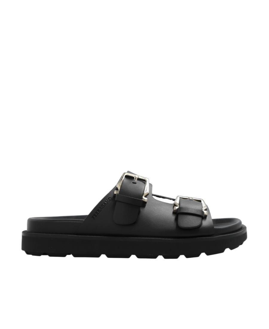Ferragamo Logo Slippers In Black