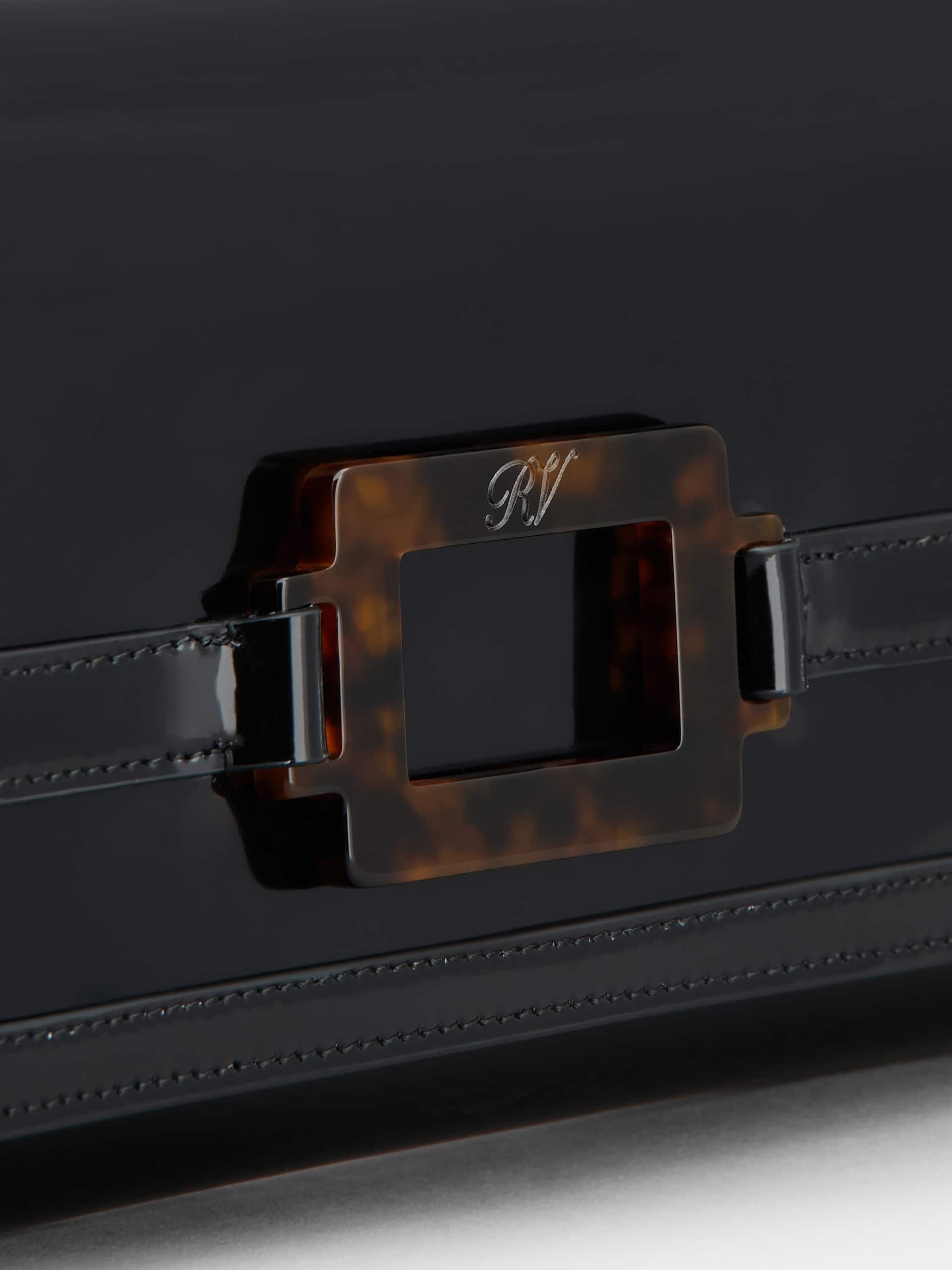 Roger Vivier Belle Vivier Shiny Leather Clutch In Black