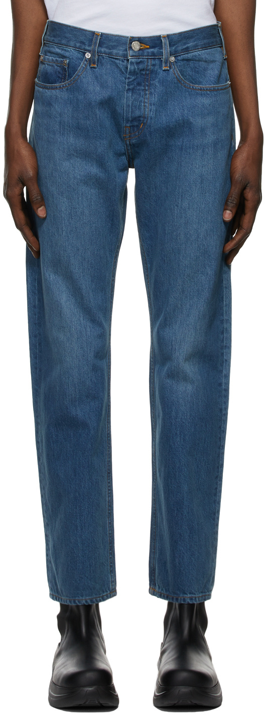 Helmut Lang Blue Logo Jeans In Animal Print
