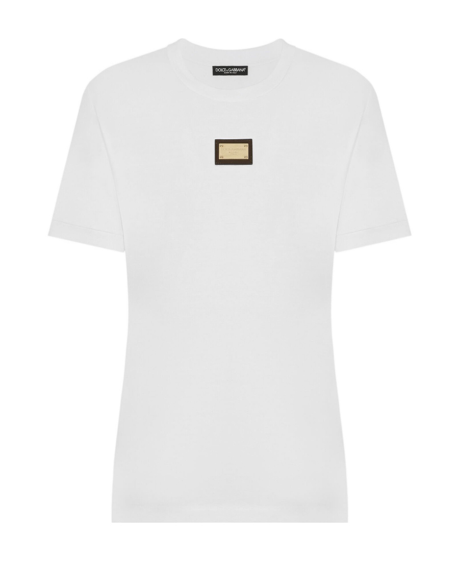 Dolce & Gabbana Jersey T-shirt With Dg Logo Plaque In White