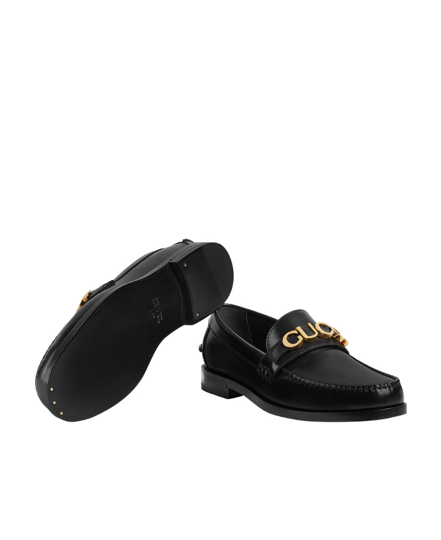 Gucci Leather Sneakers With Gold-tone Logo Strap In Black