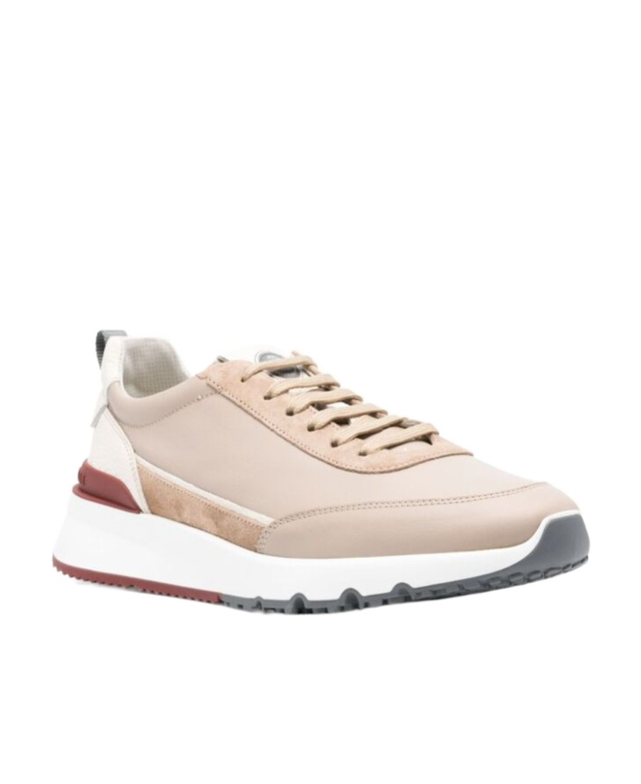 Brunello Cucinelli Panelled Leather Sneakers In Nude