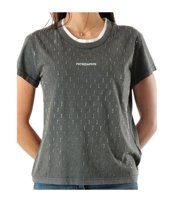 Patrizia Pepe T-shirt With Vintage Effect Studs In Black