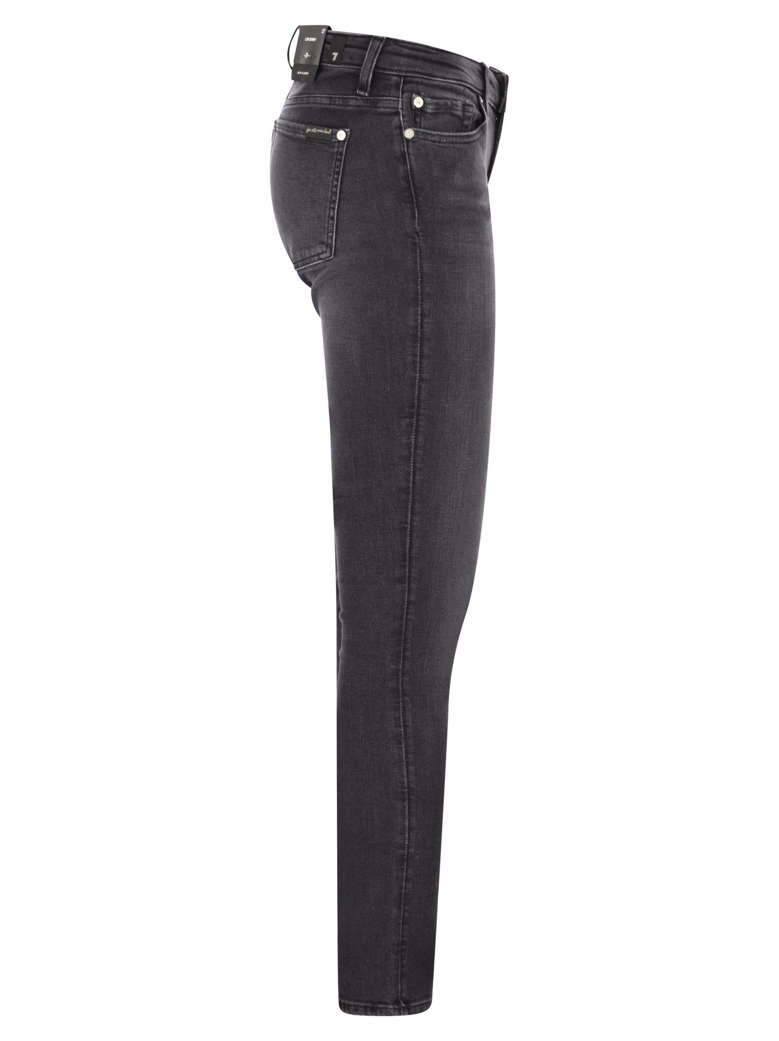 7 For All Mankind Low-rise Skinny Jeans In Black