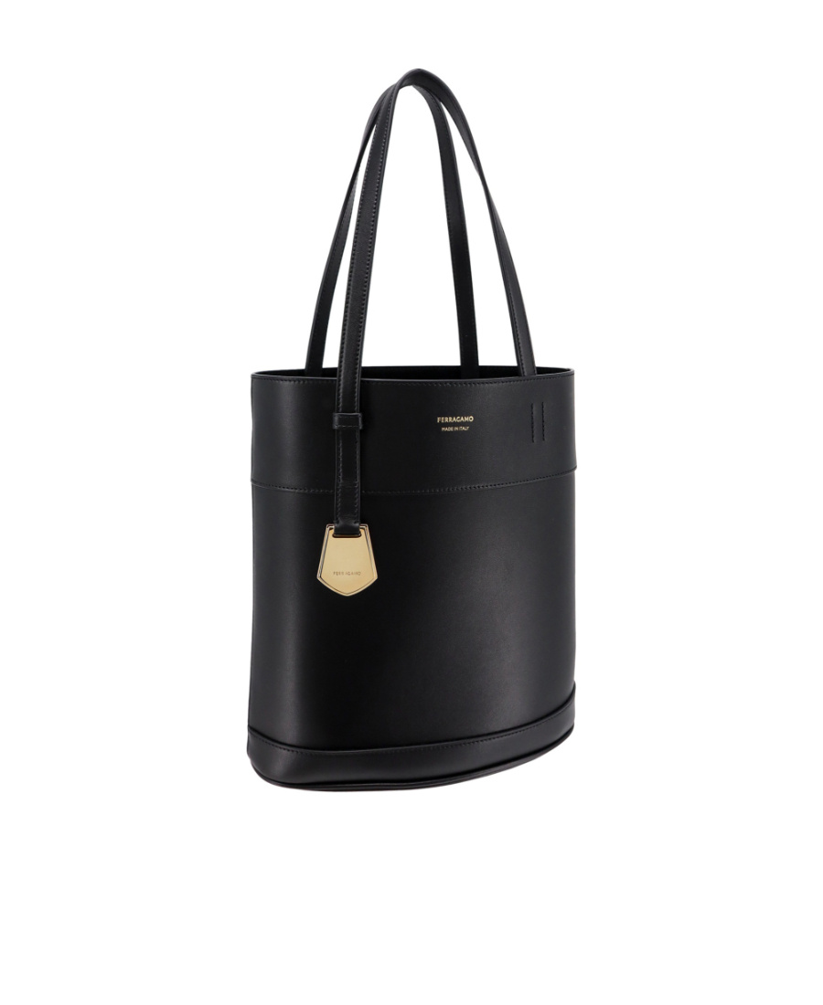 Ferragamo North-south Leather Tote Bag In Black
