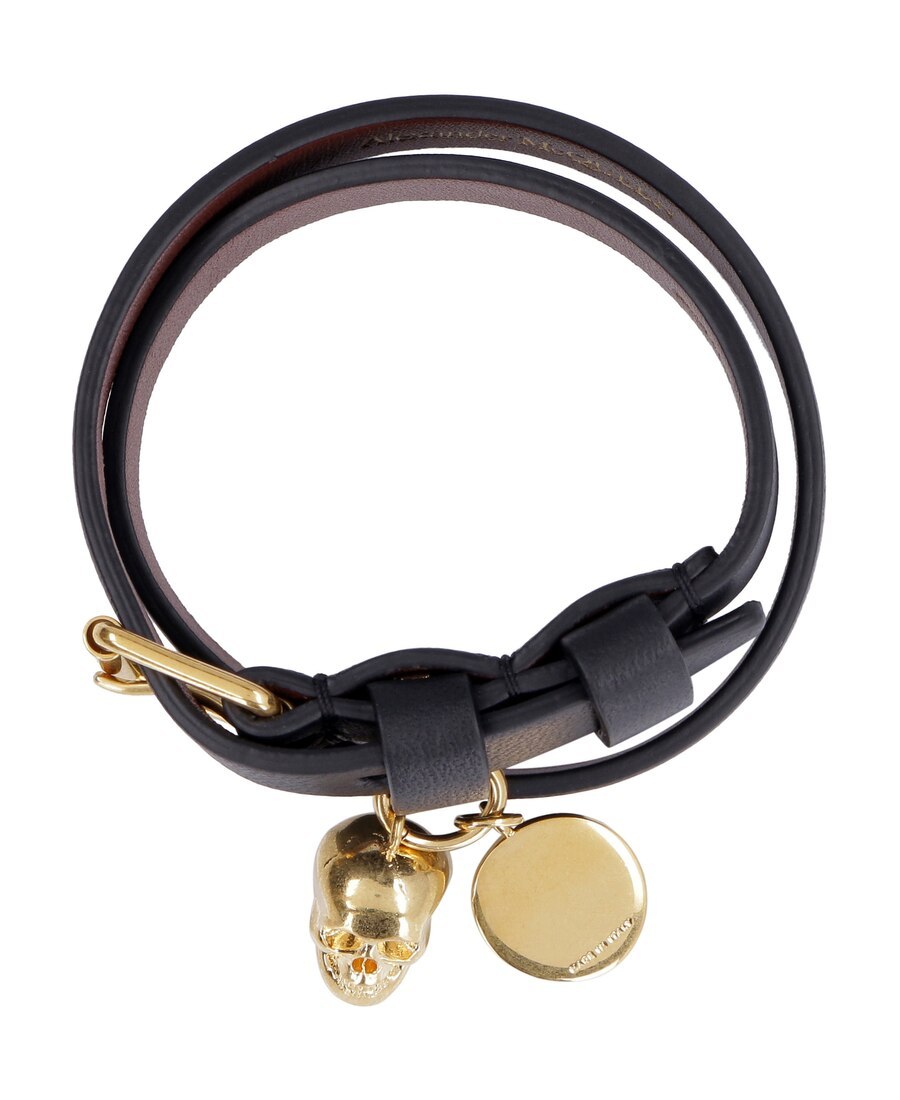 Alexander Mcqueen Double Wrap Skull Bracelet In Black