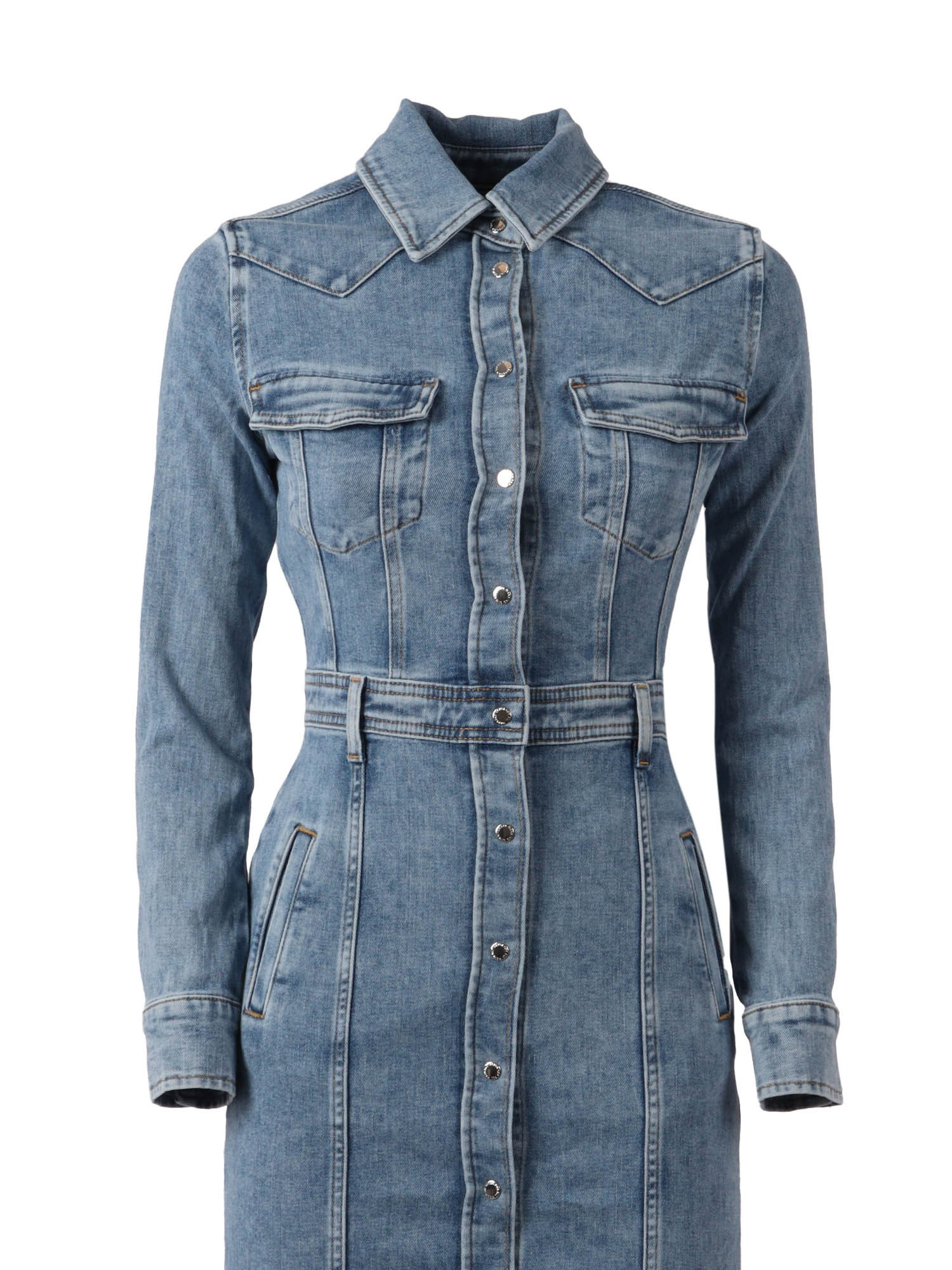 7 For All Mankind Button-down Denim Blouse Dress In Blue