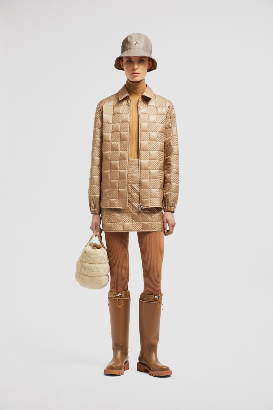 Moncler Logo-patch Quilted Miniskirt In Brown
