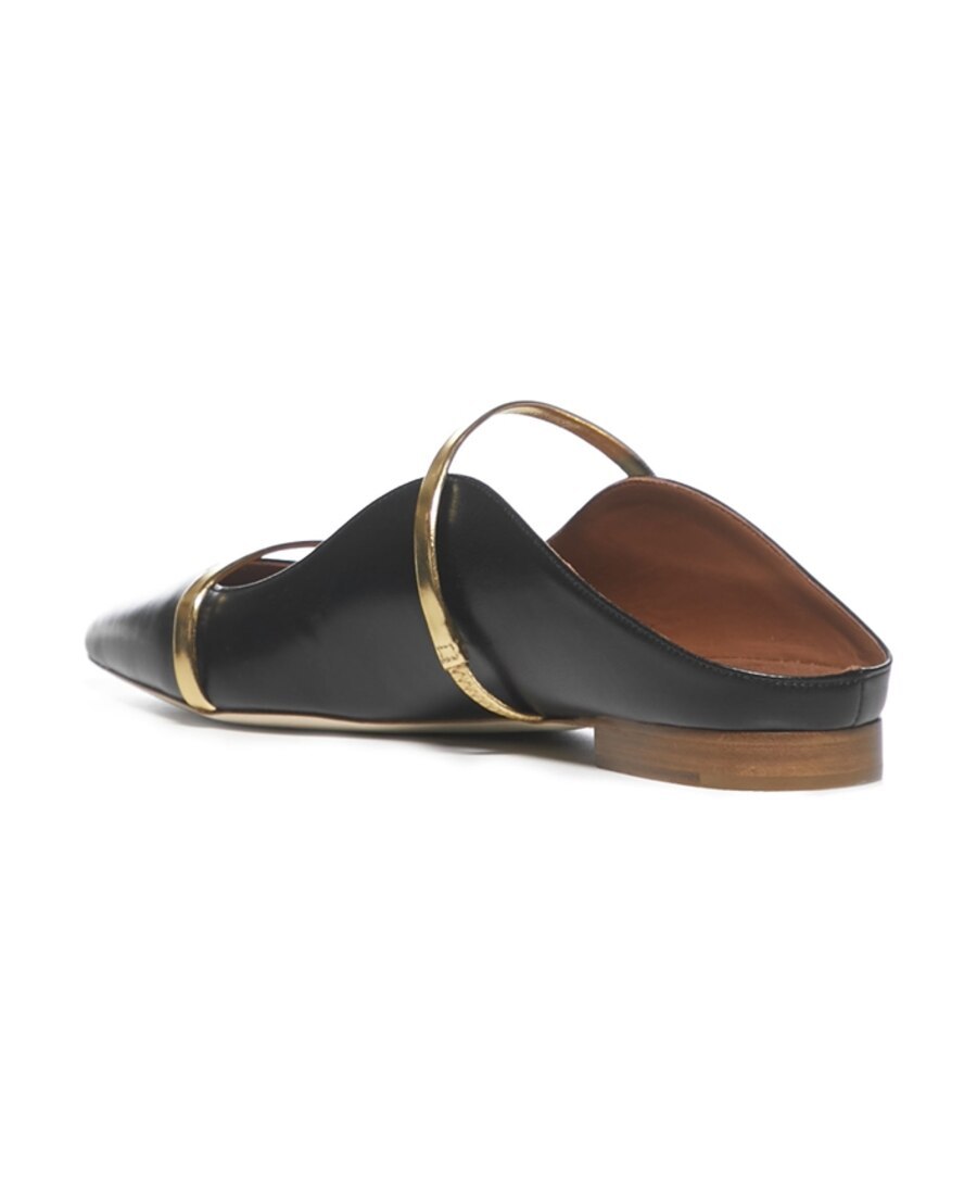 Malone Souliers Maureen Metallic Leather-trimmed Satin Point-toe Flats In Black