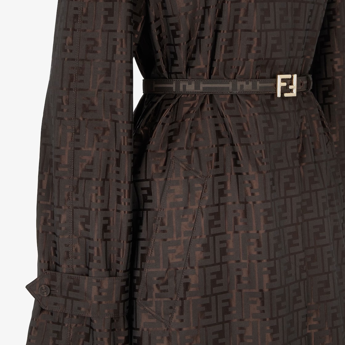 Fendi Ff-print Belted Trench Coat In Brown
