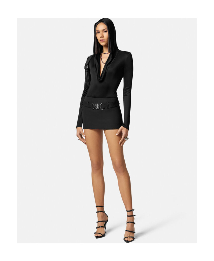 Versace Cowl-neck Long-sleeved Bodysuit In Black