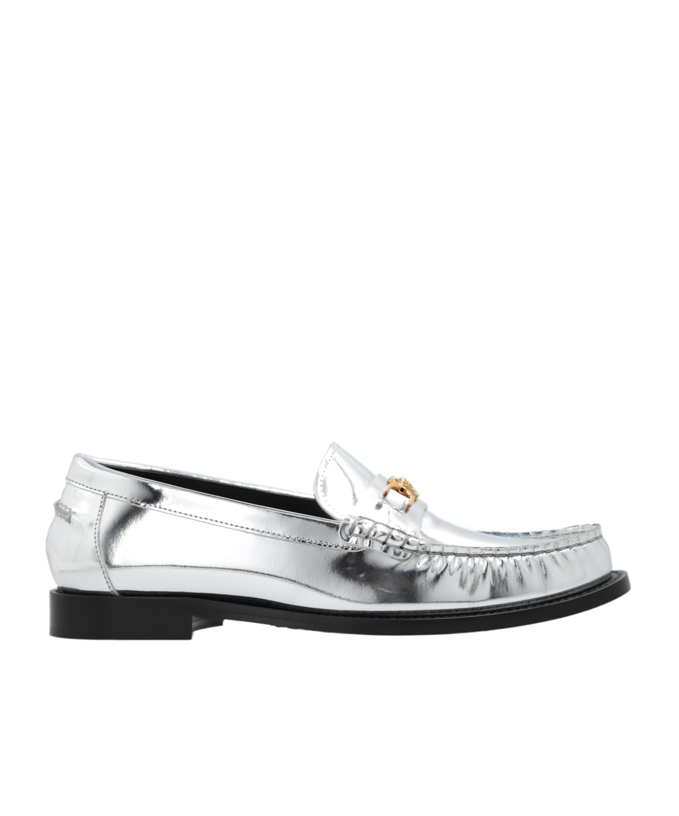 Versace Chain Detail Loafers With Metallic Finish In White