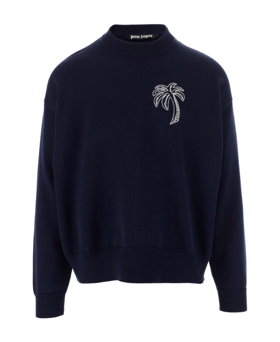 Palm Angels Embroidered Palm Sweater Black White In Black