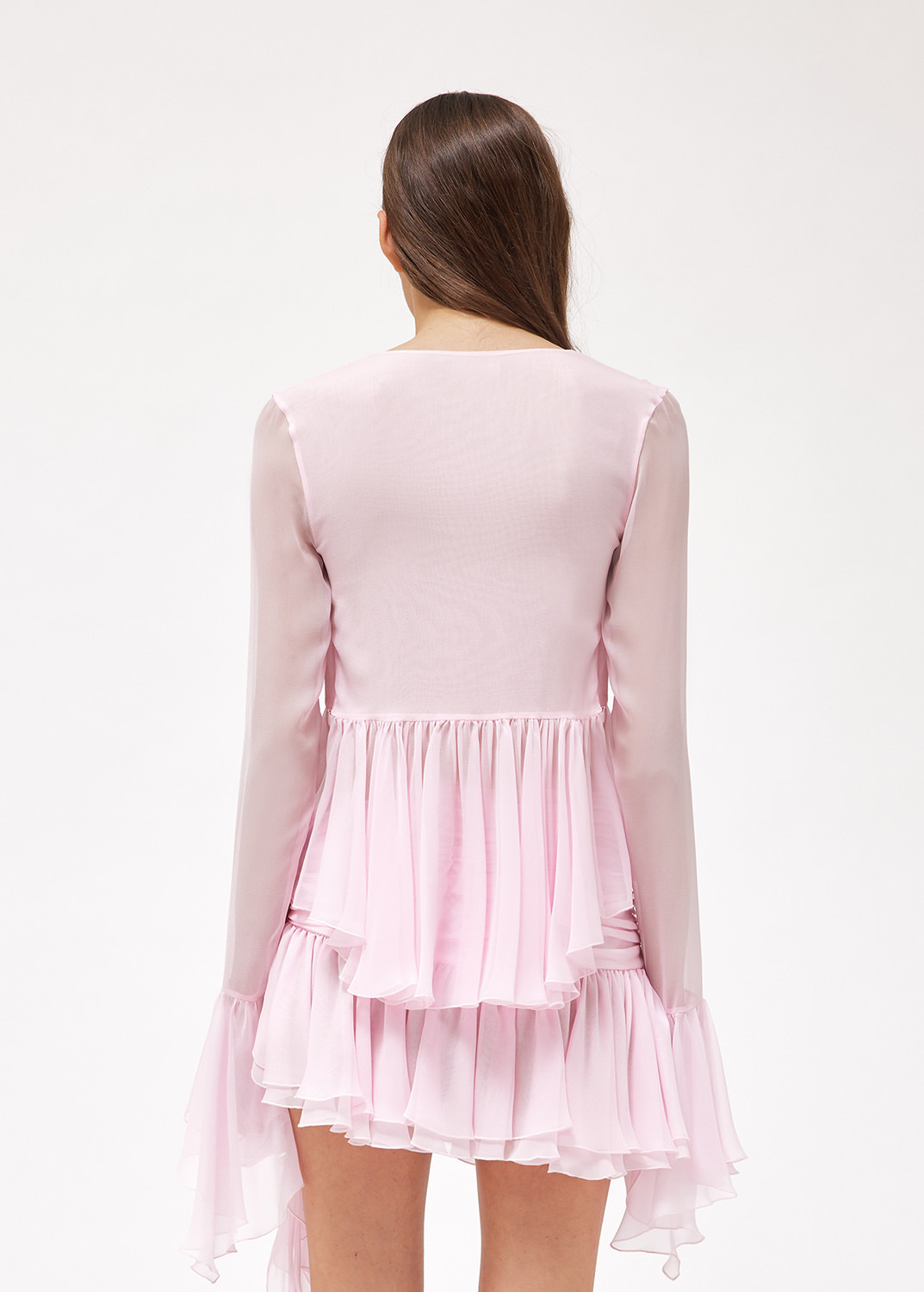 Blumarine Ruffled Long-sleeve Silk Blouse In Pink