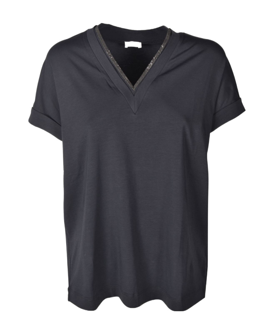 Brunello Cucinelli Short-sleeve Fitted Blouse In Black
