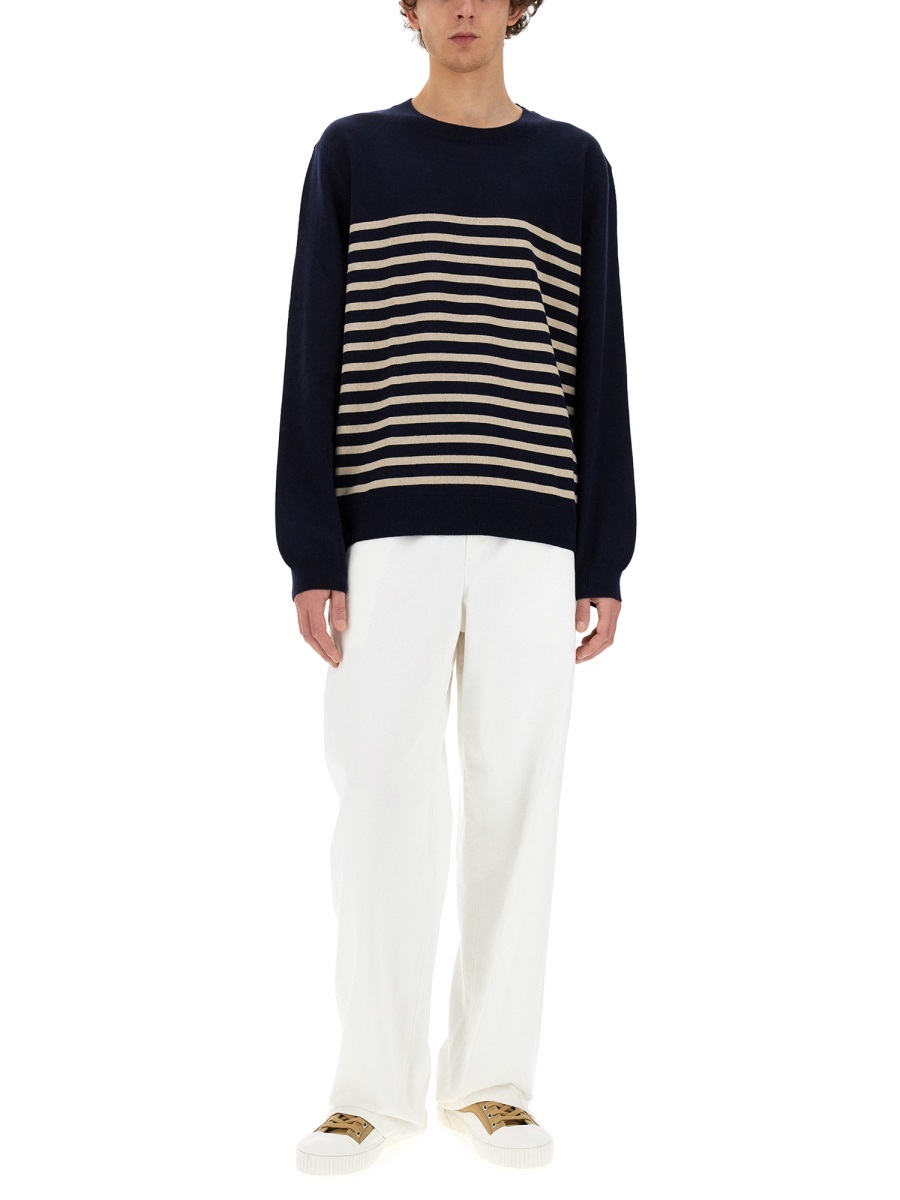 Apc A.p.c. Mattew Striped Crewneck Knitted Sweatshirt In Black