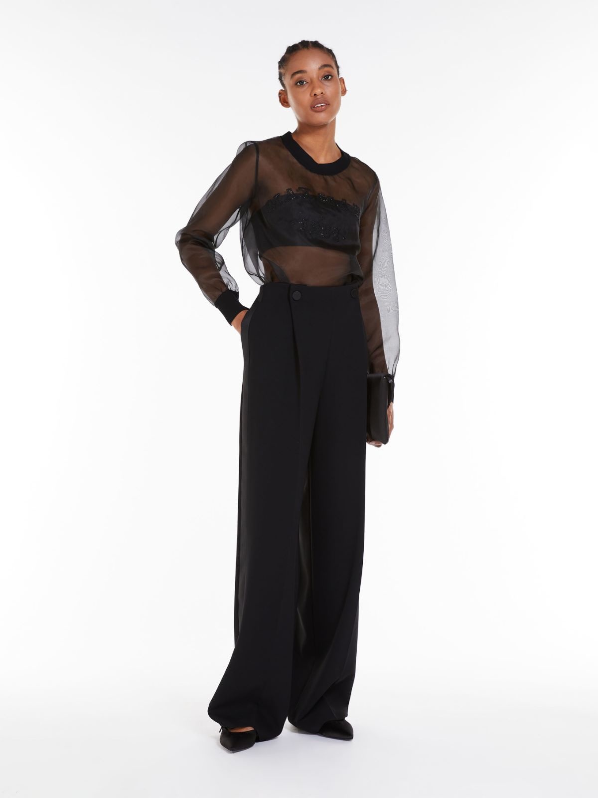 Max Mara Satin-finish Tailored Wide-leg Trousers In Black