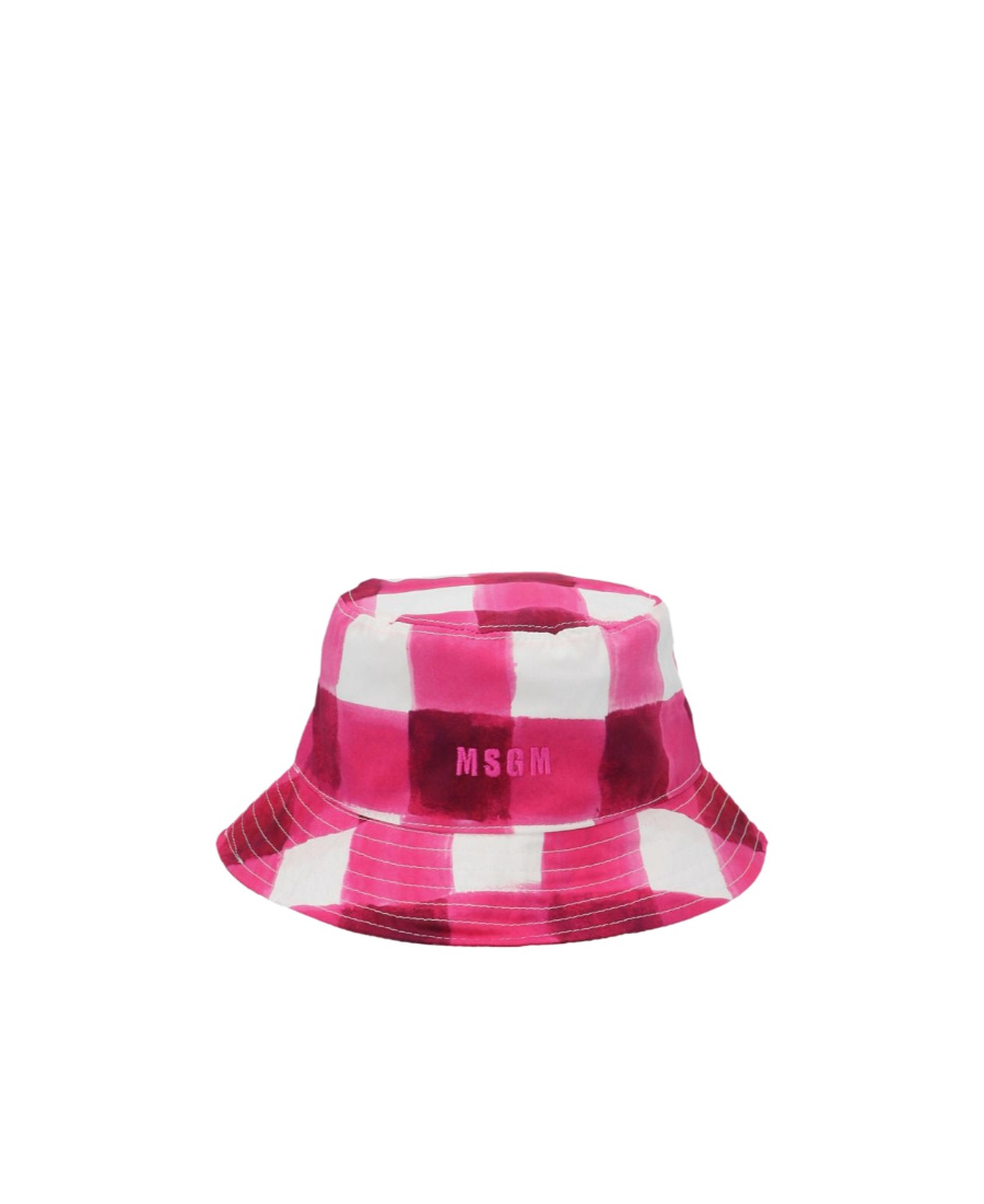 Msgm Gingham-check Bucket Hat In Pink