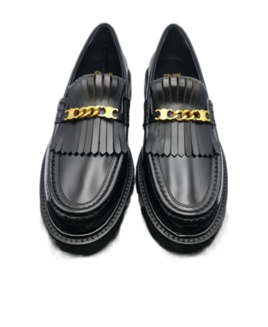 Celine Margaret Loafer With Triomphe Chain In Shiny Bull In Black