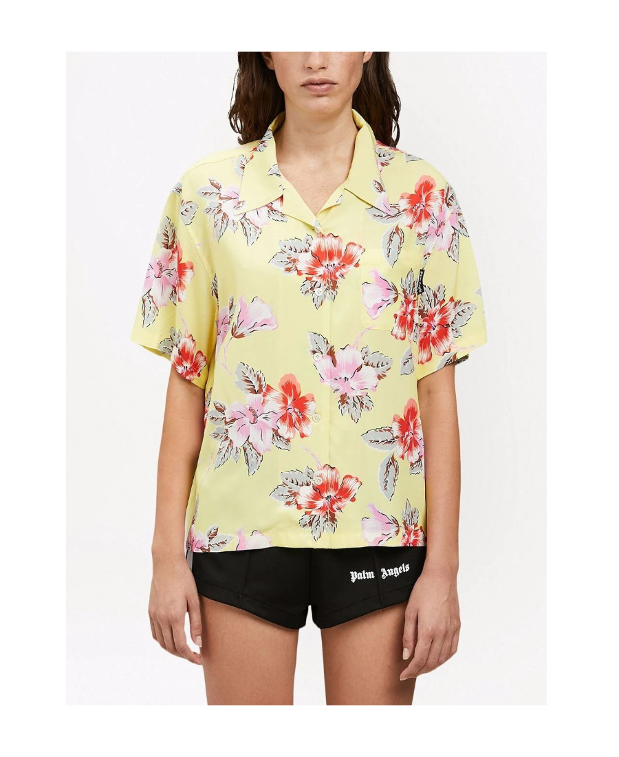 Palm Angels Hibiscus-print Short Sleeve Shirt In Yellow