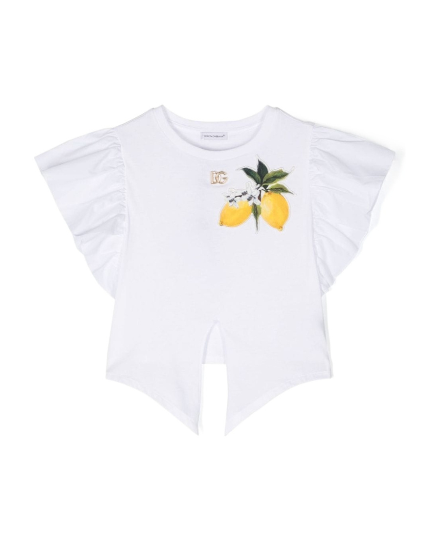 Dolce & Gabbana Italian Holiday Ruffled-sleeve T-shirt In White