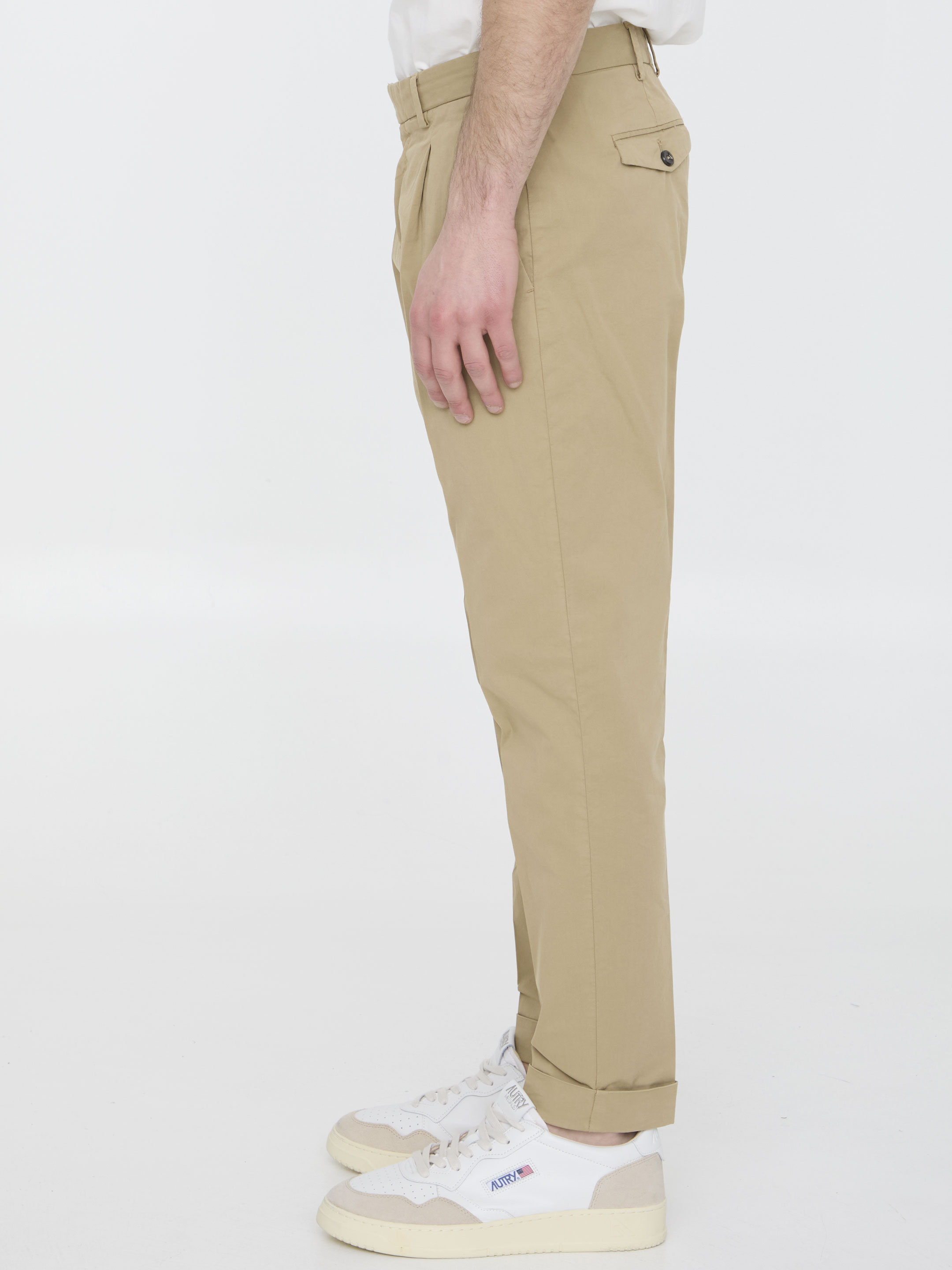 Pt Torino Beige Cotton Trousers In Brown