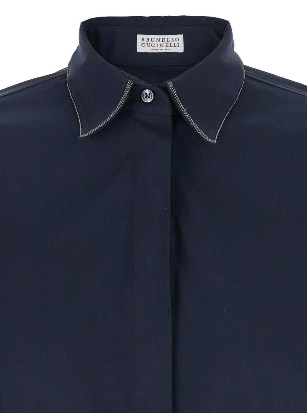 Brunello Cucinelli Blue Shirt With Pointed Collar And Monil Detail On The Collar