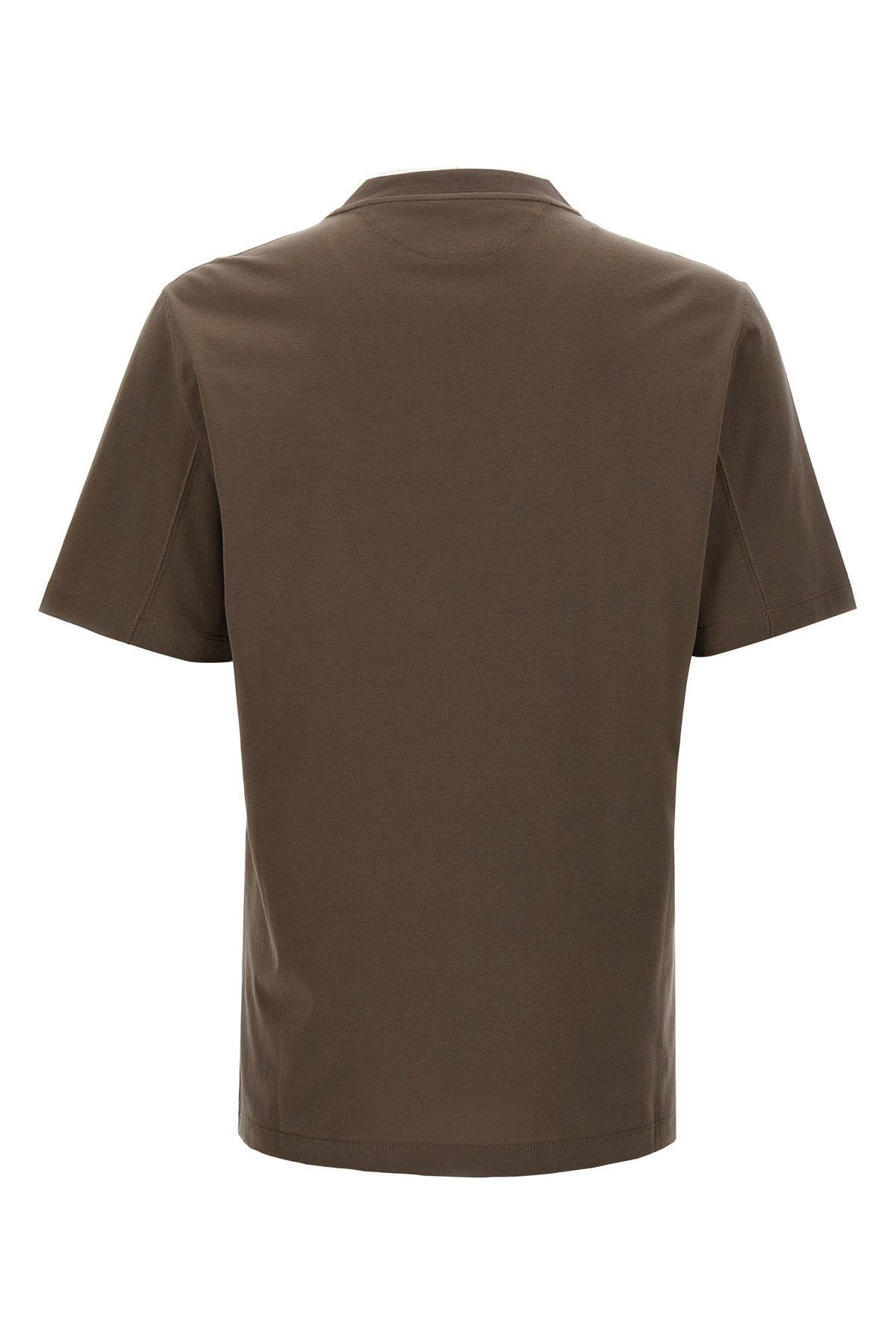 Brunello Cucinelli Printed Logo Crew Neck T-shirt With Side Slits In Brown