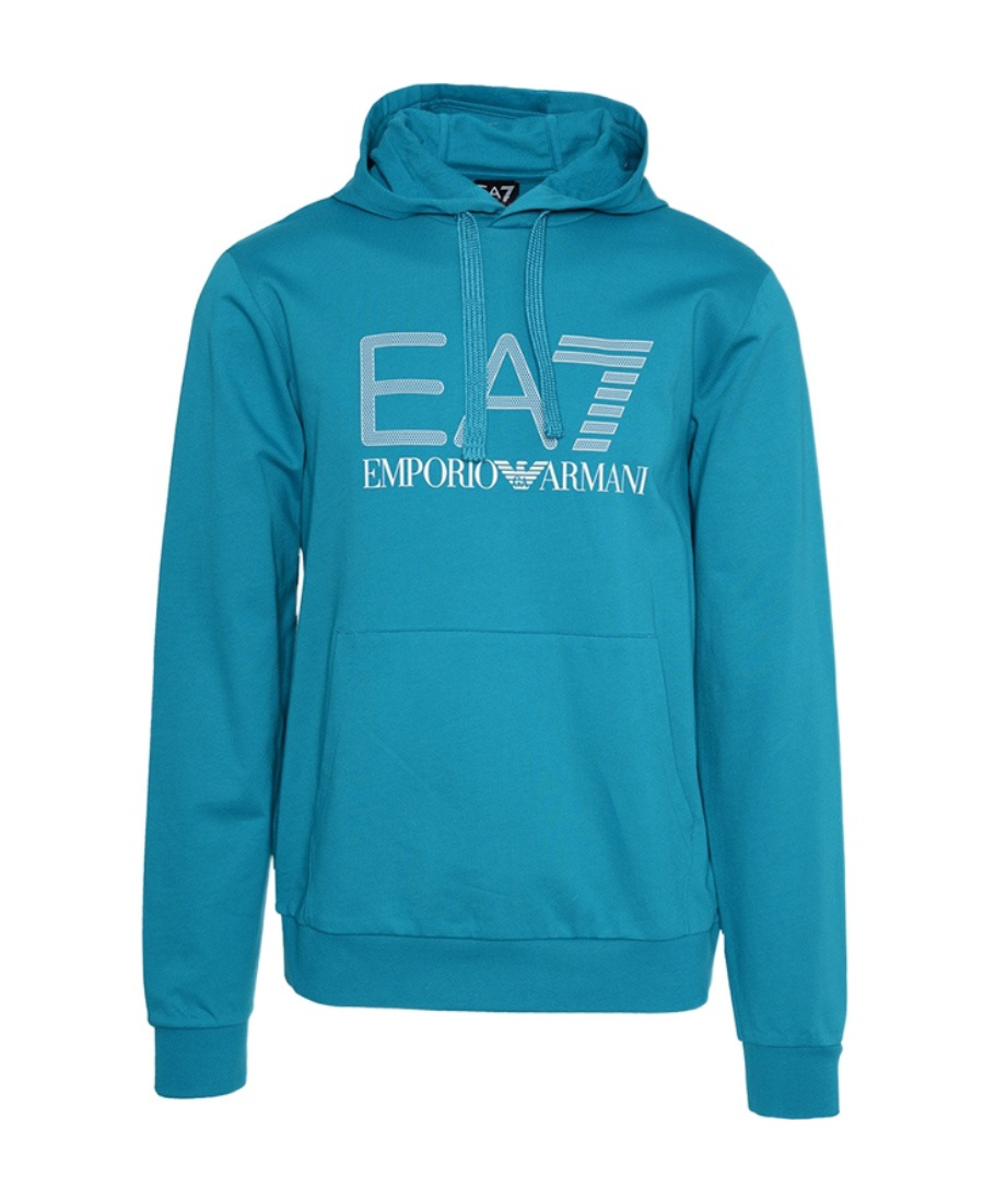 Ea7 Logo Hooded Sweater In Blue