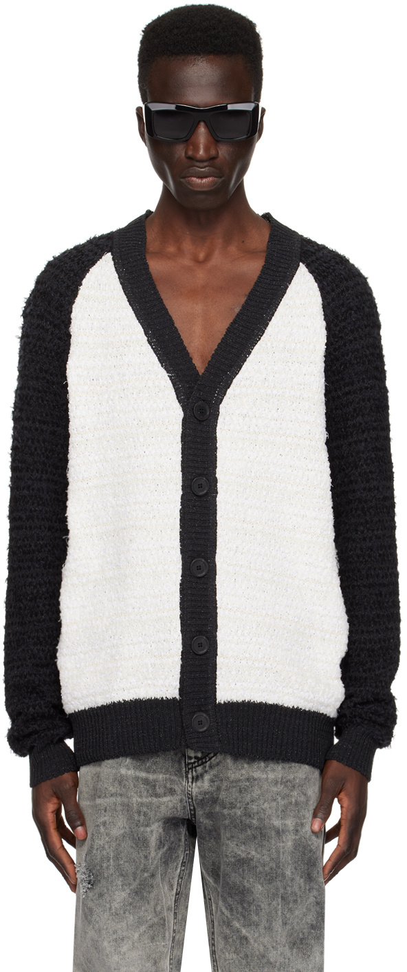 Balmain Off-white & Black Embroidered Cardigan In Black