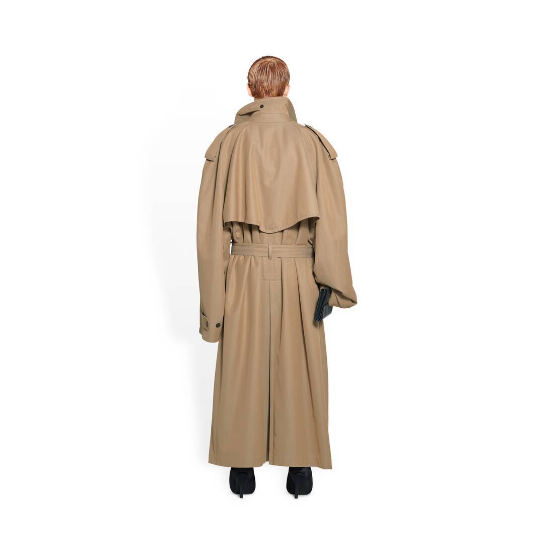 Balenciaga Oversized Belted Trench Coat In Brown