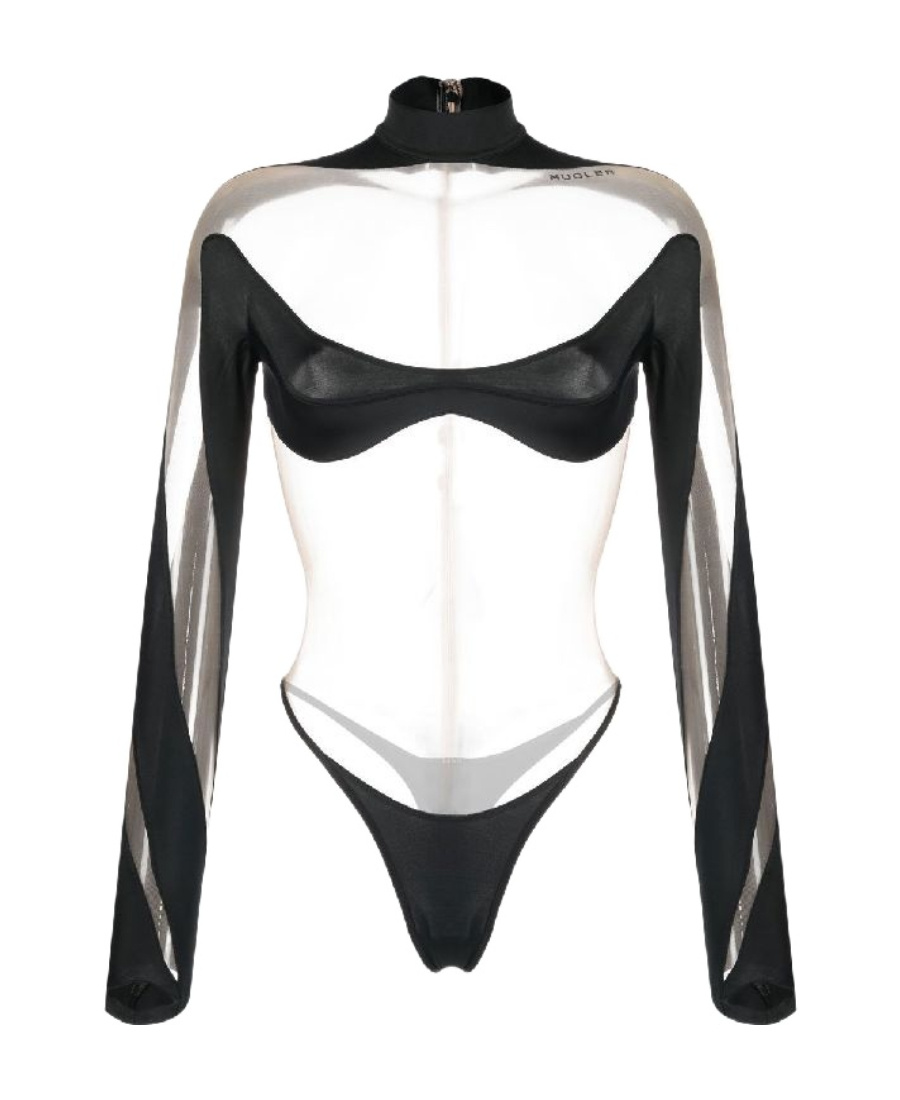 Mugler Illusion Panelled Bodysuit In White