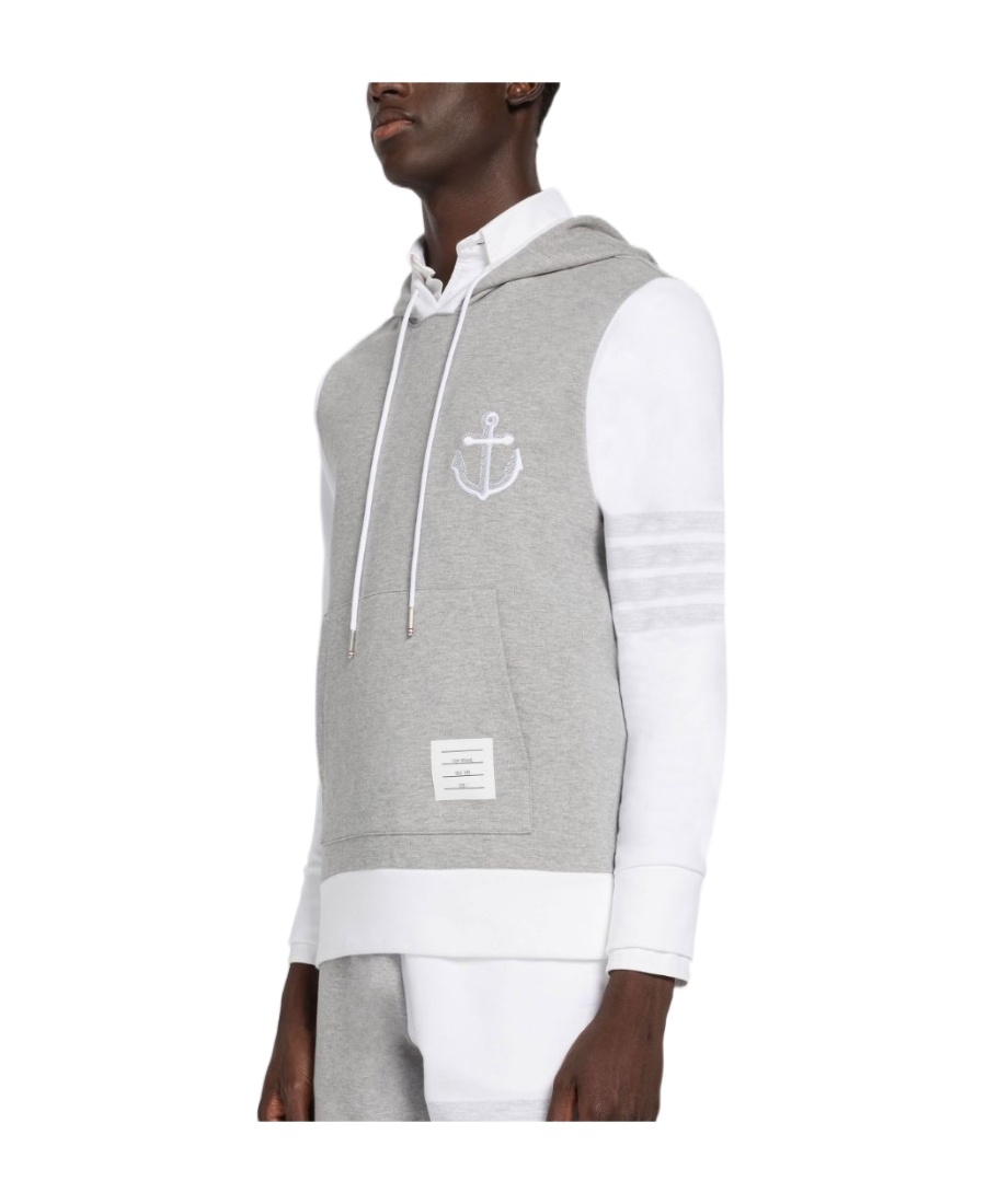 Thom Browne Anchor-embroidery Panelled Hoodie In Gray