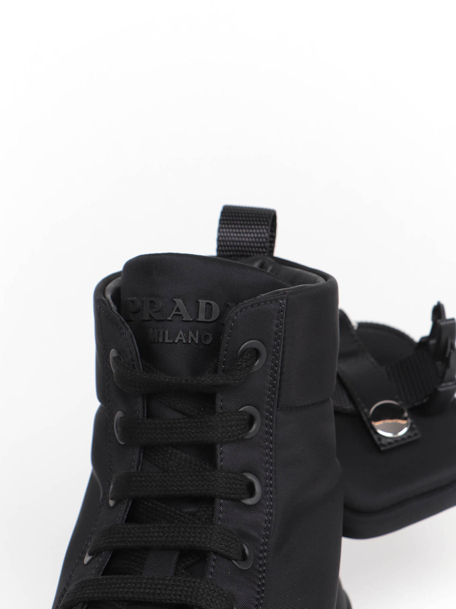 Prada Wheel Re-nylon High-top Sneakers In Black
