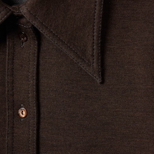 Gucci Women Brown Shirt With Polo Style Pointed Collar In Wool And Cotton Blend Woman In Brown