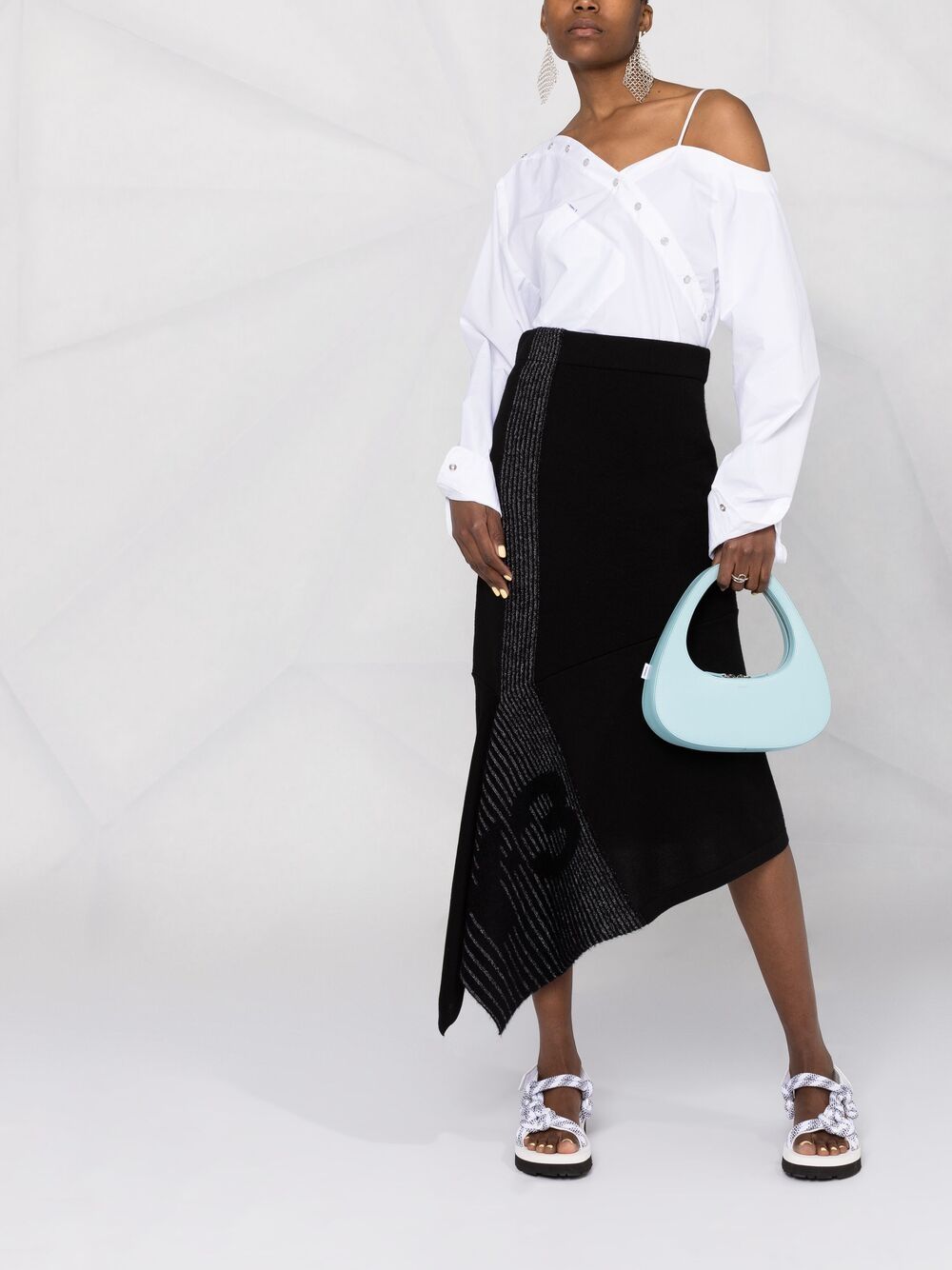 Y-3 Asymmetric Mélange Wool-blend Midi Skirt In Black