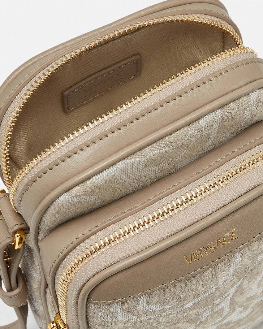 Versace Barocco Athena Zip-up Crossbody Bag In Nude