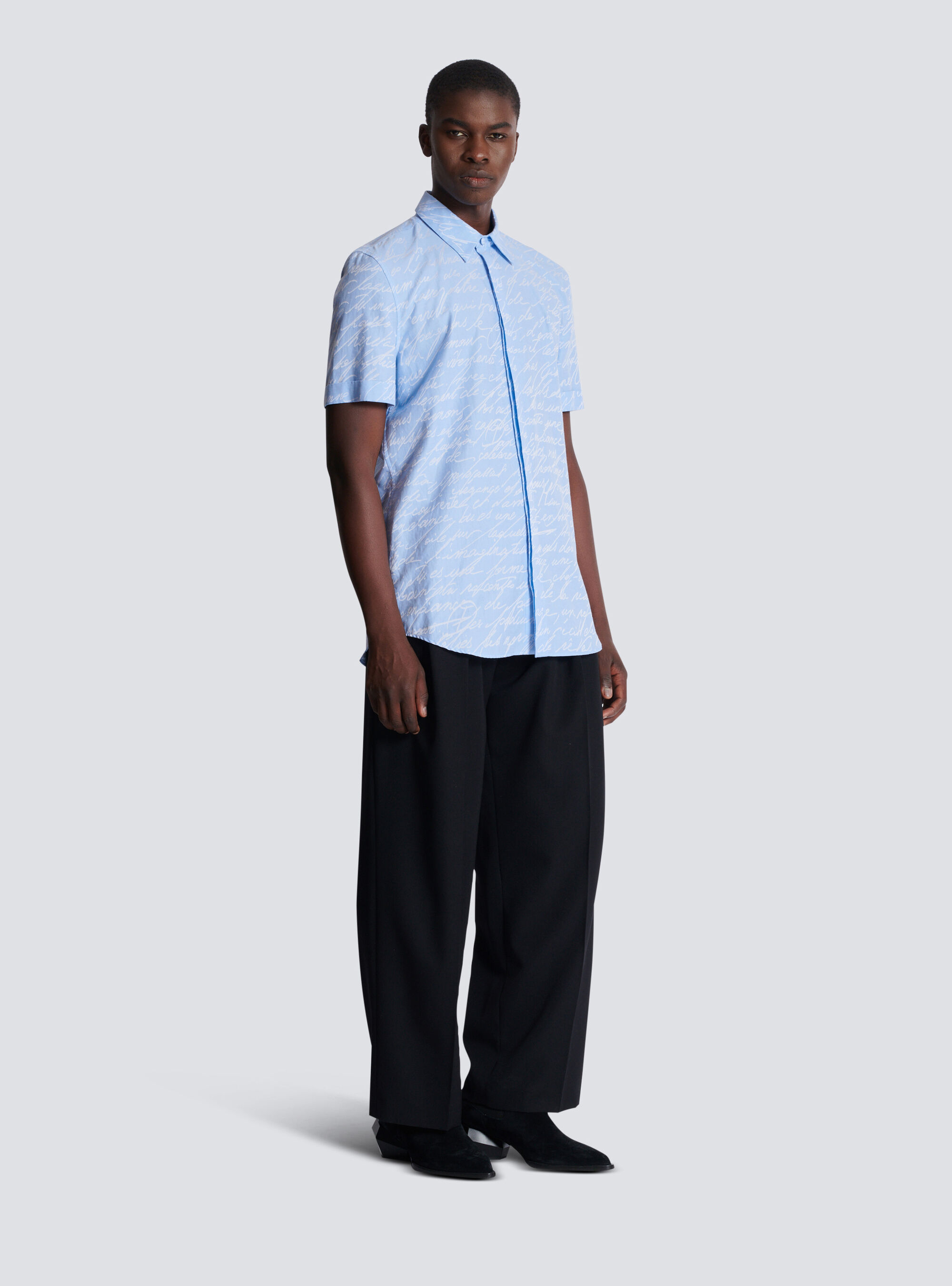 Balmain Love Letter-jacquard Shirt In Blue